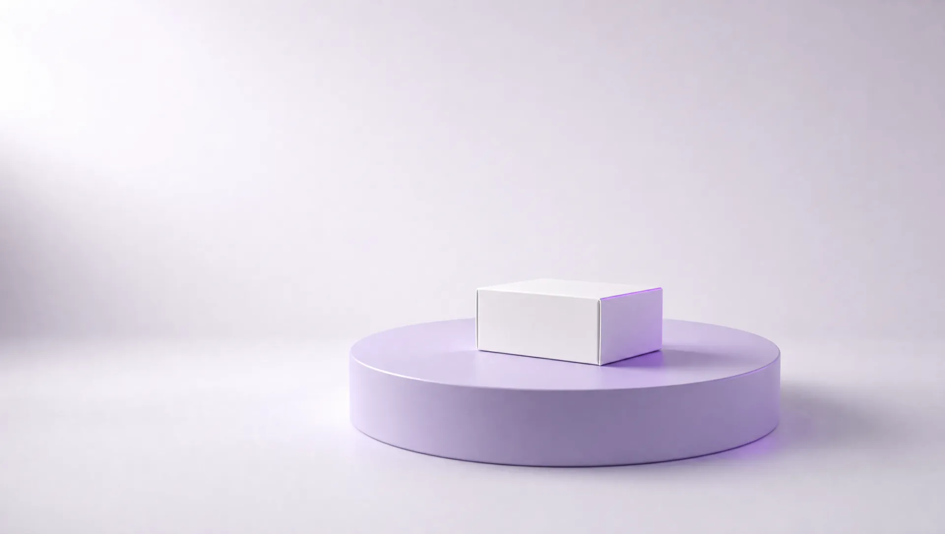 A single product box on a lavender studio plinth that grows into a stack of boxes and becomes the Enthemed logo.